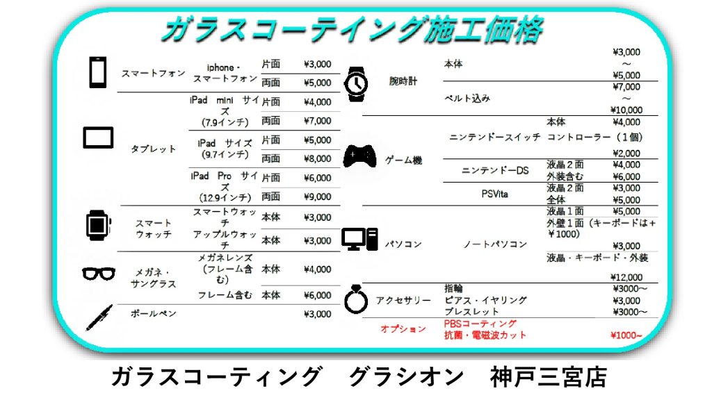 ガラスコーティングの料金表