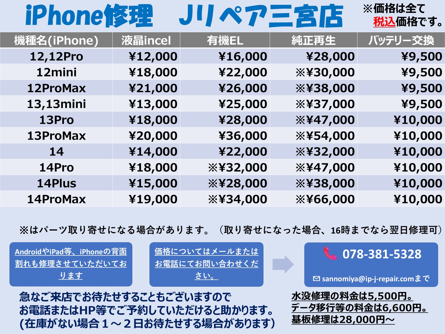 iPhone画面割れとバッテリー料金表2