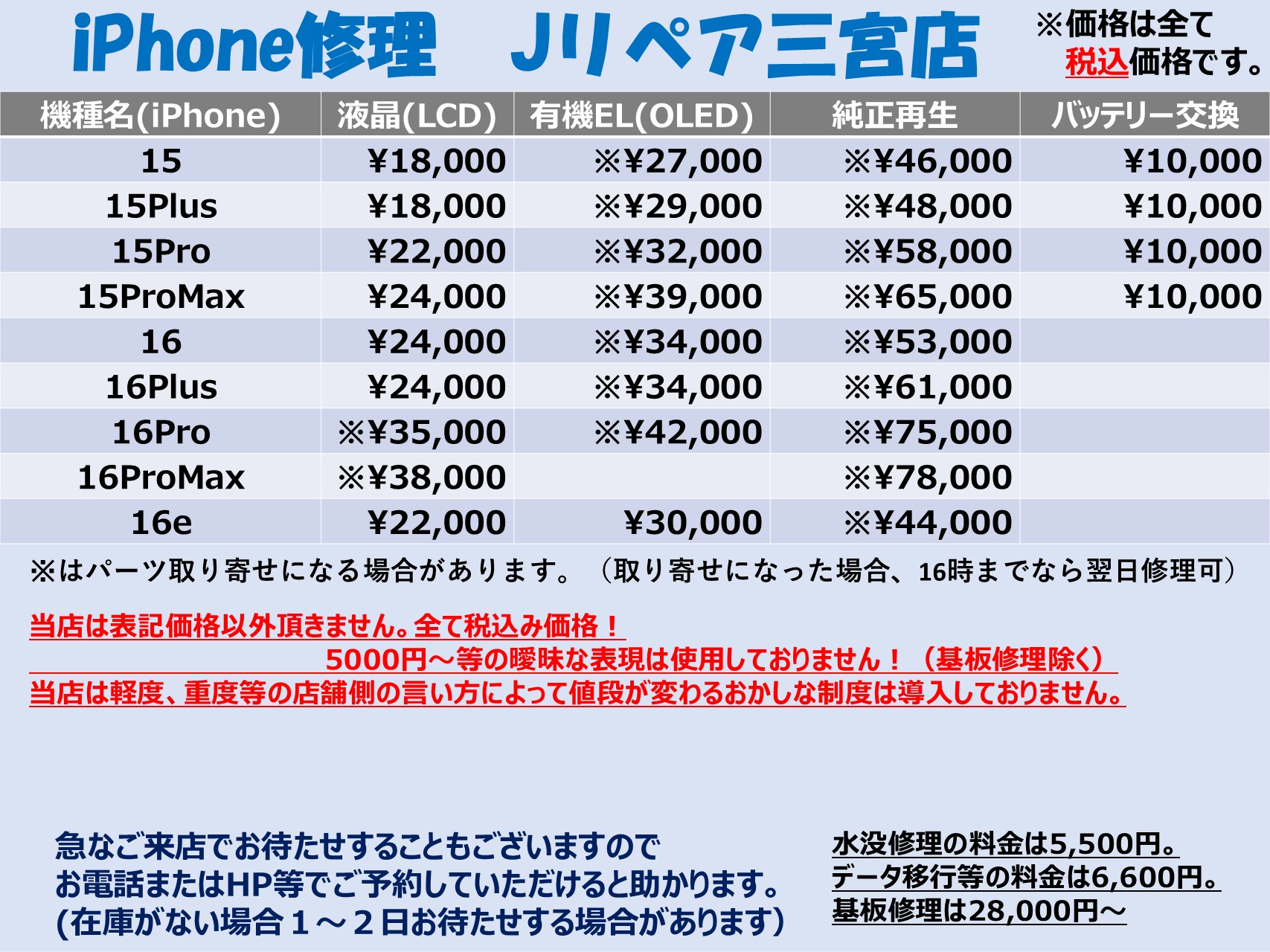 iPhone画面割れとバッテリー料金表3